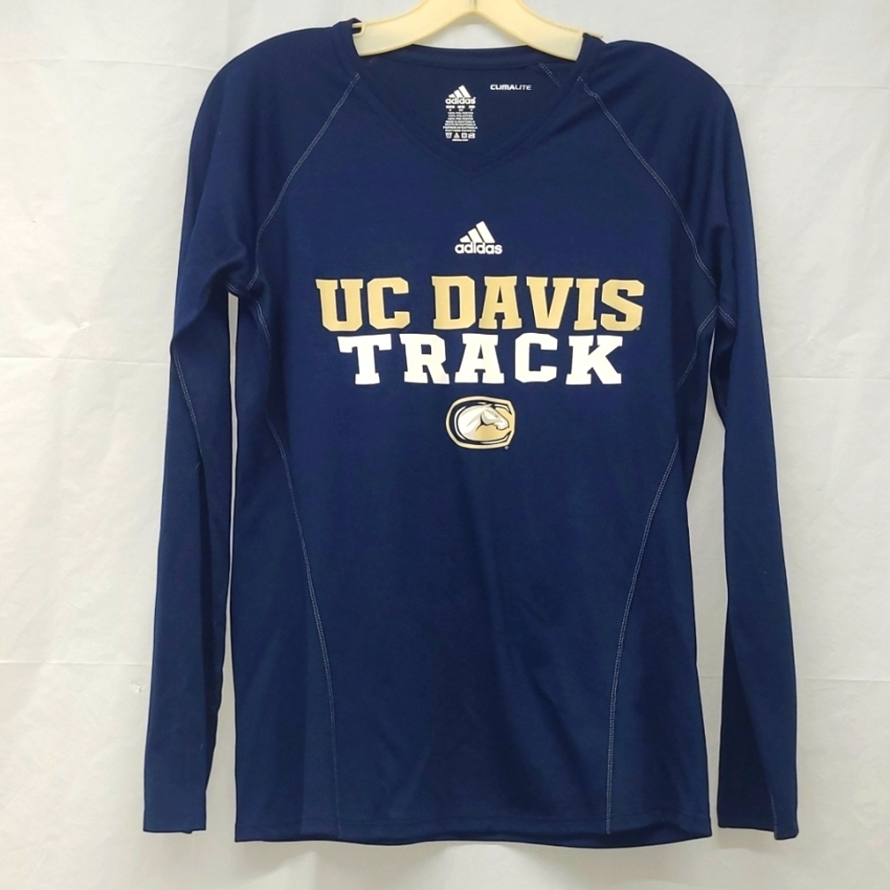 Adidas Climalite UC Davis track Navy long sleeve t-shirt Lightweight Wicking EUC